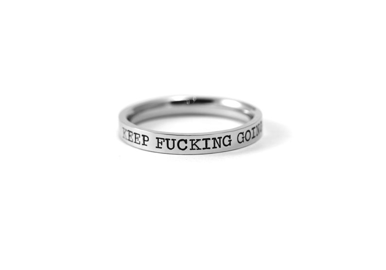 Encouragement Gift For Women 3mm Stamped Ring Sobriety Gift Anxiety Relief Keep Going Warrior Strength Mental Health Awareness image 1