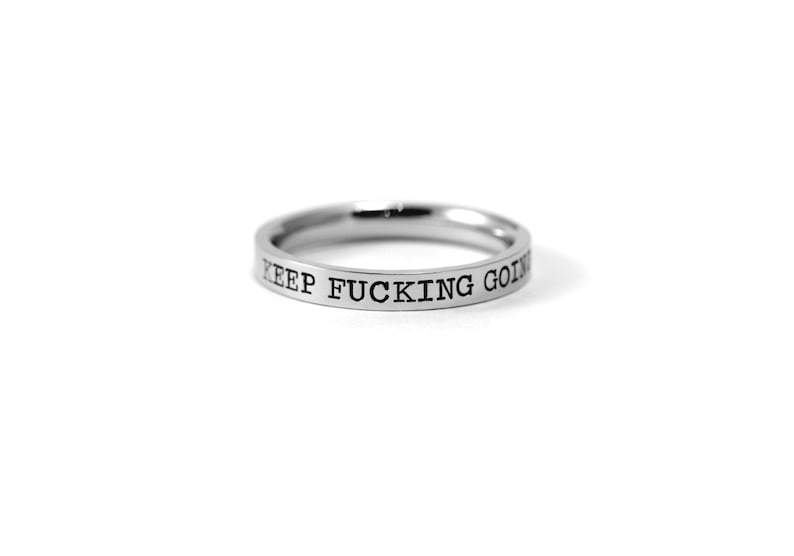 Encouragement Gift For Women 3mm Stamped Ring Sobriety Gift Anxiety Relief Keep Going Warrior Strength Mental Health Awareness image 2