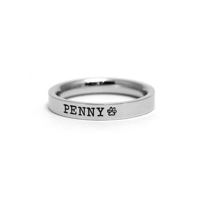 Personalized Pet Name Ring 3mm Paw Print Ring Hand Stamped Engraved Band Pet Loss Pet Memorial Ring Dog Mom Cat Mom Gift image 5