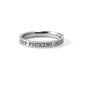 Encouragement Gift For Women 3mm Stamped Ring Sobriety Gift Anxiety Relief Keep Going Warrior Strength Mental Health Awareness image 3