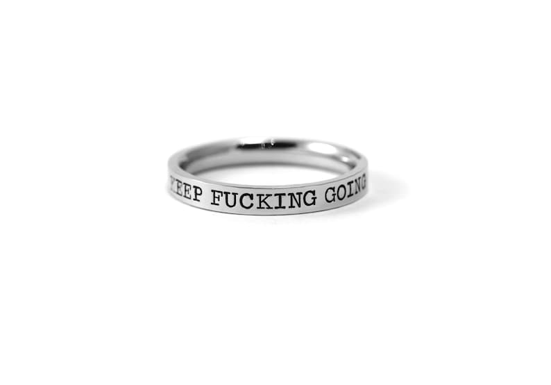 Encouragement Gift For Women 3mm Stamped Ring Sobriety Gift Anxiety Relief Keep Going Warrior Strength Mental Health Awareness image 3