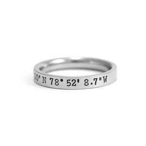 Coordinates Ring Latitude Longitude Ring 3mm Stacking Rings Gift for Her Location Ring GPS Coordinates Long Distance Gift image 2