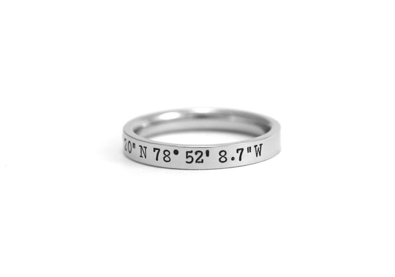 Coordinates Ring Latitude Longitude Ring 3mm Stacking Rings Gift for Her Location Ring GPS Coordinates Long Distance Gift image 2