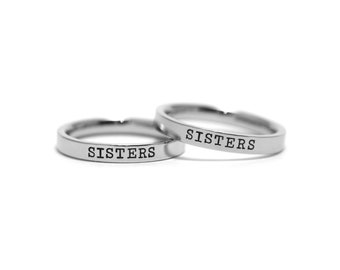 Hand Stamped Sister Ring: Personalized Stainless Steel Band (2mm)