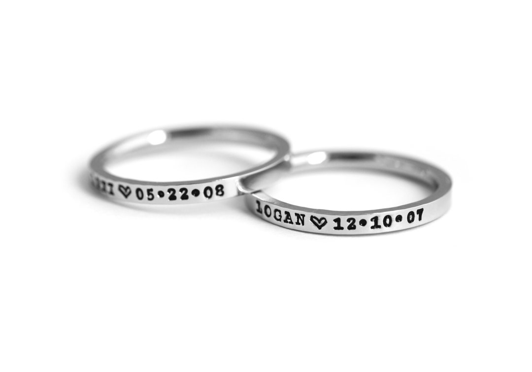 Stackable Rings Engraved Dainty 2mm Stacking Rings - Stamped Rings - Personalized Name Ring ...
