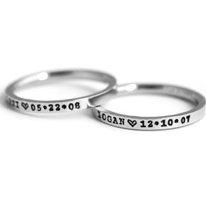 Dainty 2mm Stacking Rings - Stamped Rings - Personalized Name Ring - Stackable - Silver Stacking Rings - Stamped Ring - Custom Stamped Rings