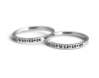 Dainty 2mm Stacking Rings - Stamped Rings - Personalized Name Ring - Stackable - Silver Stacking Rings - Stamped Ring - Custom Stamped Rings