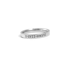 Personalized Roman Numeral Ring Hand Stamped 3mm Stacking Rings Hand Stamped Ring Custom Ring Personalized Engraved Anniversary Date image 4