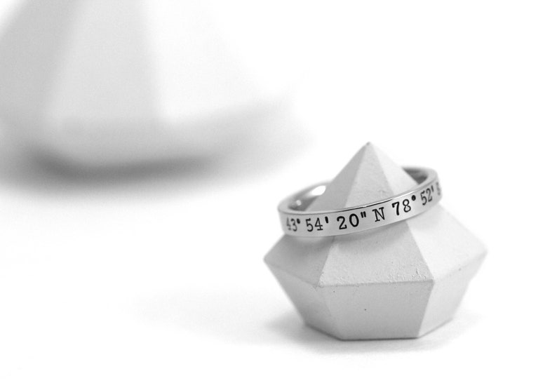 Coordinates Ring Latitude Longitude Ring 3mm Stacking Rings Gift for Her Location Ring GPS Coordinates Long Distance Gift image 3