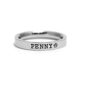 Personalized Pet Name Ring 3mm Paw Print Ring Hand Stamped Engraved Band Pet Loss Pet Memorial Ring Dog Mom Cat Mom Gift image 4