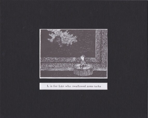 Edward Gorey illustration L IS FOR LEO Gashlycrumb Tinies macabre art print