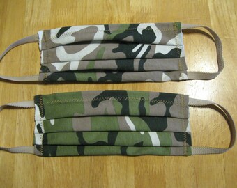 set of 2 Reusable Fabric Face Mask Handmade two Layers Washable Elastic Cotton polyester adult camo