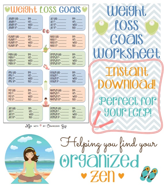 Instant Download Weight Loss Goals worksheet perfect for | Etsy
