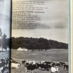 Puede incluir: Una fotograf&iacute;a en blanco y negro de una manada de vacas pastando en un campo. Las vacas est&aacute;n de pie en un campo de hierba con una granja blanca en el fondo. El texto "MILK FROM OTHER ANIMALS" est&aacute; impreso en negro sobre un fondo blanco.