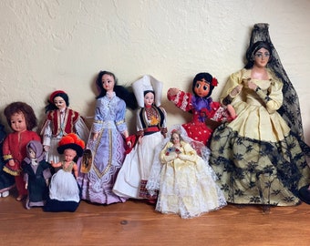 Collection of 8 Dolls Representing Worldwide Countries-ranging in