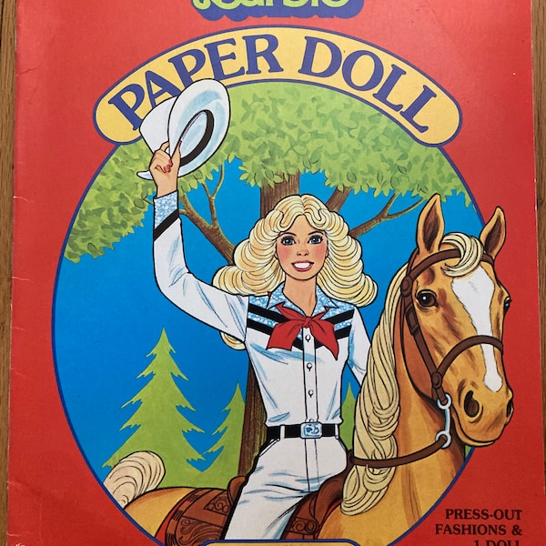 1982 Western Barbie paper doll #1982-43 Whitman book has everything for the total Western look and activities, including the horse