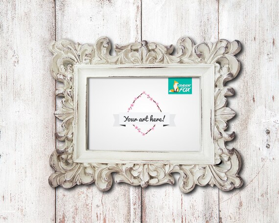 4 X 6 Ornate White Frame Mockup Template With