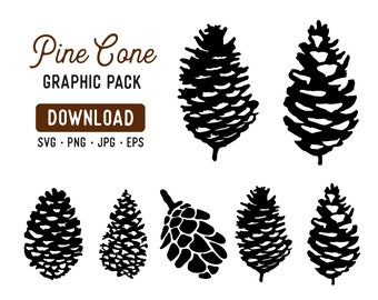 Pine Cone Graphic Set, Stencil Clipart (svg, png, jpg, eps) (Digital Download)