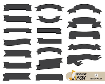 Ribbon Banner Vector Clipart, 19 Banners (SVG, EPS) (Digital Download)