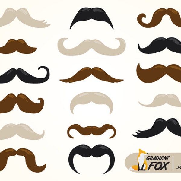 Moustache de Monsieur Clipart - Monsieur Clipart Invitations graphiques - Hipster moustache Silhouette - trois couleur Png files - Instant Download