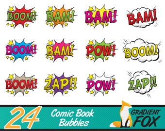 superhero clipart, speech bubble, comic clipart, comic text, superhero bubbles, superhero party, comic printables, scrapbook bubbles