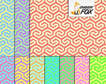 Vintage Wave Patterned Paper Pack - Brightly Colored Papers - Vibrant Geometric Pattern - Scrapbooking Papers - Card Design Digital Download