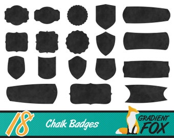 Black Chalkboard Badges - 18 PNG Clip Art Designs (Digital Download)
