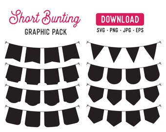 Bunting Banner PNG Clipart Bundle - Bunting Banner Stencil Graphic - Bunting Clipart Graphic -  Short Vector Bunting Pack - Instant Download