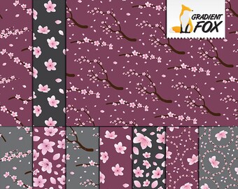 Kirschblüte Digitales Papier - Hintergründe für Scrapbooking (12x12cm Digital Download)