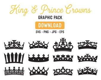 King Crown PNG - Prince Crown Clipart Graphic Bundle - King Crown Cutfile - King Crown Stencil - Instant Download