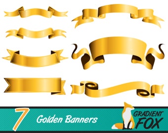 7 High Resolution Royal Golden Printable Digital Banner Clipart - PNG file - INSTANT DOWNLOAD