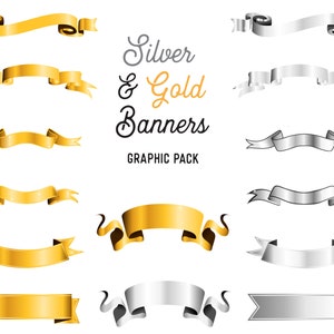 Guld- och silverbandbanderoll Clipart (digital nedladdning)