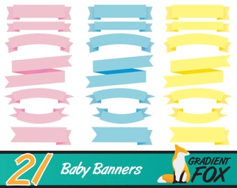 Baby Banner Clipart – Birth Announcement Ribbons (PNG, Digital Download)