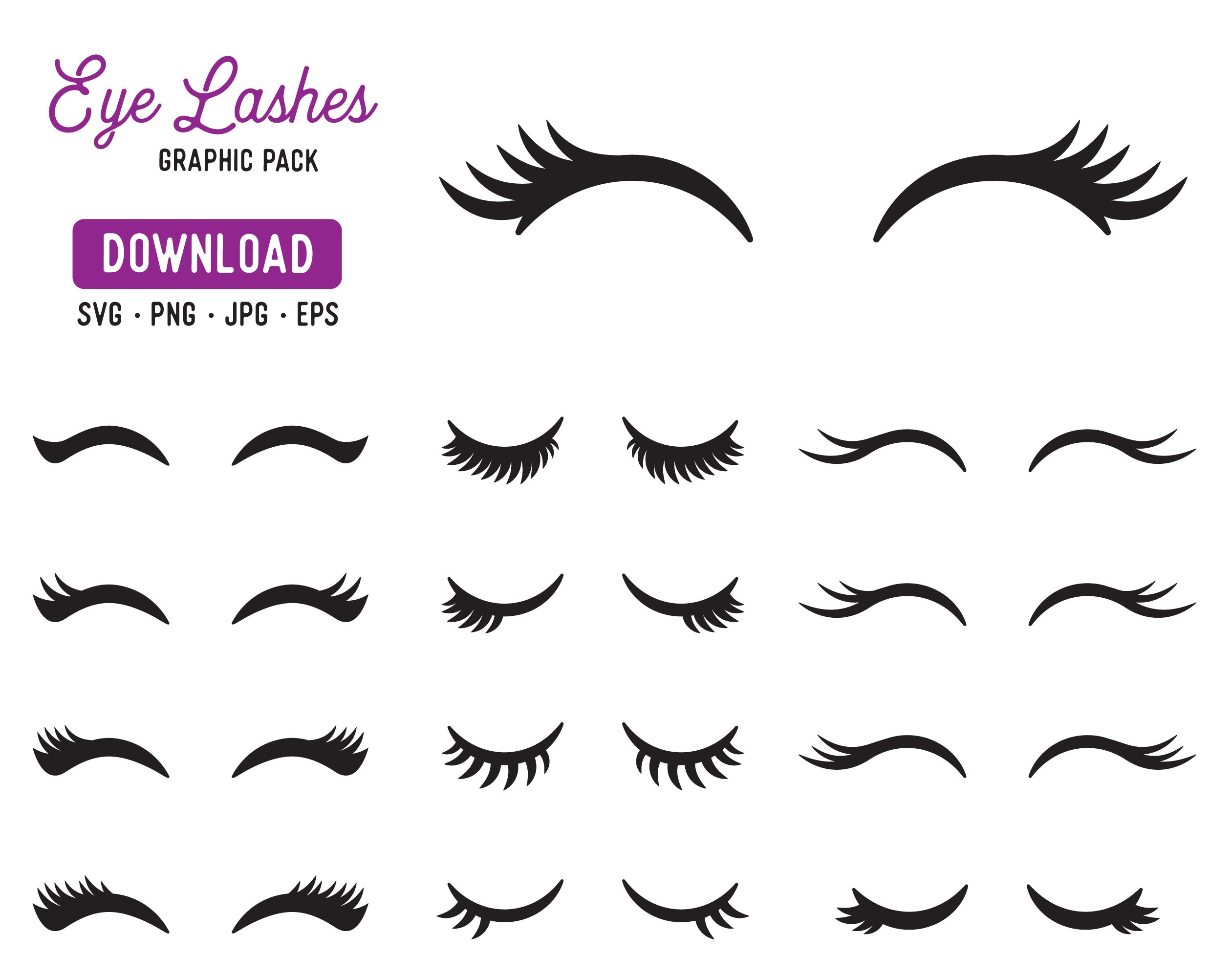 Eye Lashes Graphic Bundle - Lashes Clipart - Eye Lashes Cutfile Pack - Eyelashes SVG Vector Pack - Téléchargement instantané