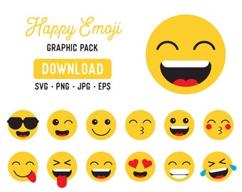 Happy Emoji Clipart Bundle - Happy Emoji Graphic Pack - Happy Emoji Digital -  Vector Emoji Pack - Instant Download