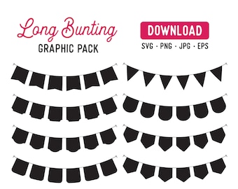 Bunting Banner Clipart Bundle - Bunting Banner Graphic - Bunting Clipart Graphic -  Long Vector Bunting Pack - Instant Download