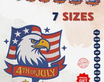 4th of July Eagle Embroidery Design: Patriotic USA Flag (Instant Download)