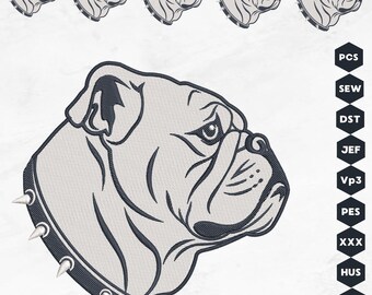 Bulldog Head Embroidery Design: Spiked Collar, Animals (PES Files)