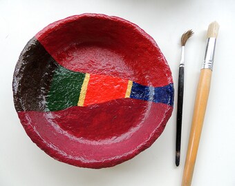 Paper Mache' Bowl, Deep Pink Green Blue Red Decorative Hand Painted Bowl, Centerpiece Bowl, Table Decor Bowl, Gift For Home