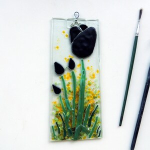 Fused Glass Black Tulip Suncatcher, Flower Wall Panel, Glass Tulip Suncatcher,  Housewarming Gift, Gift For Her, Mother&#39;s Day Gift