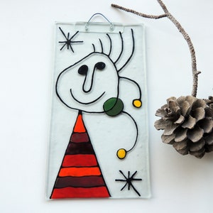 Fused Glass Wall Panel, Hand Painted fused Panel, Miro Art On Glass, Wall Art Glass Panel, Wall Art Miro Panel