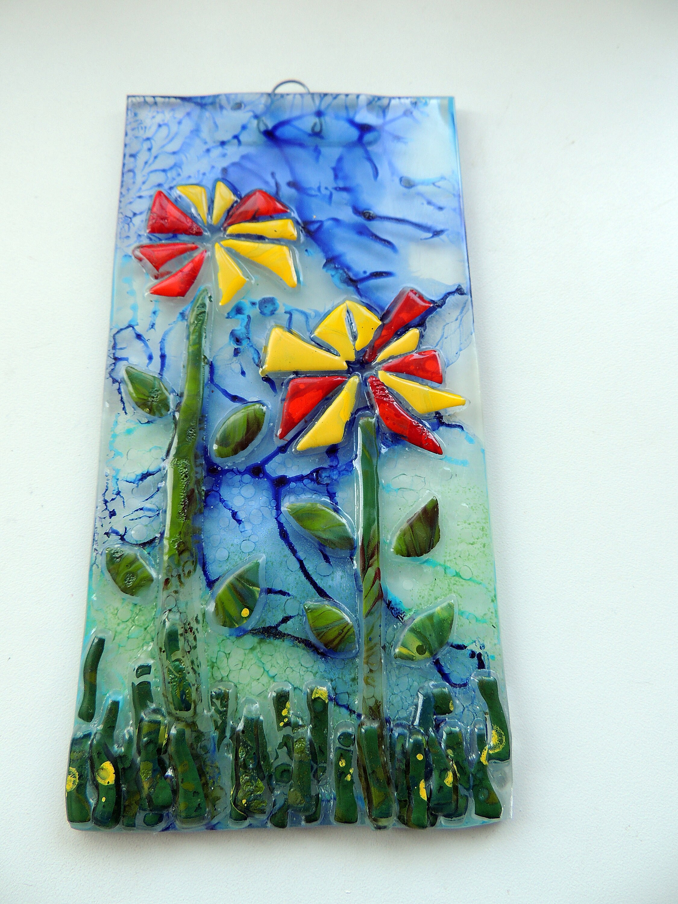 Fused Glass Wall Panel, Hand Painted Fused Panel, Flower Art Panel ...