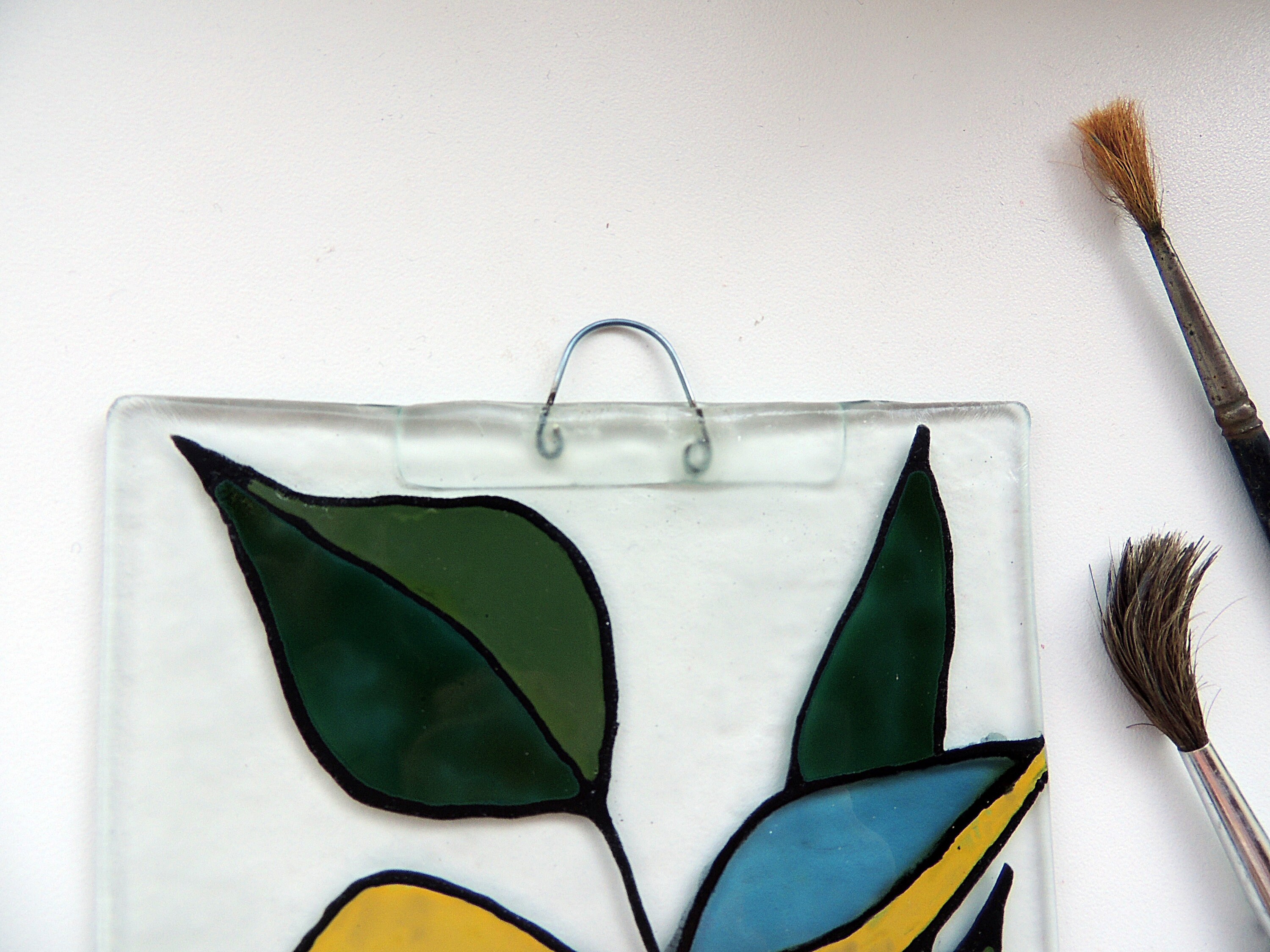 Fused Glass Wall Panel, Small Painted Leaves Panel, Glass Leaves Art