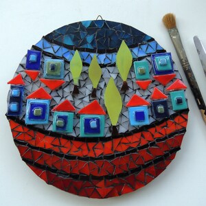 Mosaic Glass Wall art, Hunderwasser Art, Decorative Mosaic, Landscape Mosaic, Gift For New Home, Mosaic Art