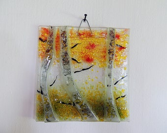 Birken-Baum-Glas-Panel, Birken-Kunst, Landschaftsszene Wohnkultur, Geschenk für Mama, Housewarminggeschenk