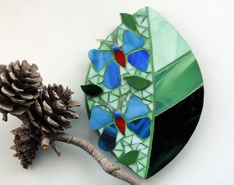 Leaf Glass Mosaic Wall Art, Butterflies Mosaic Art, Leaf Mosaic, Leaf Wall Art, Mosaic Leaf Art,  Gift For New Home