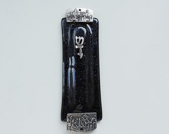 Blue Fused Glass Mezuzah Case, Jewish Housewarming Gift, Handmade Mezuzah