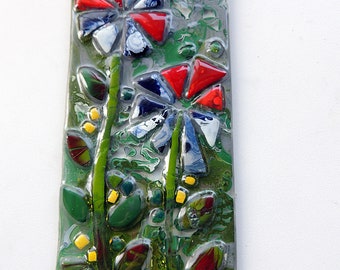 Fused Glass Flower Suncatcher, Flower Art Glass Wall Panel, Glass Suncatcher,  Housewarming Gift, Flower Decor