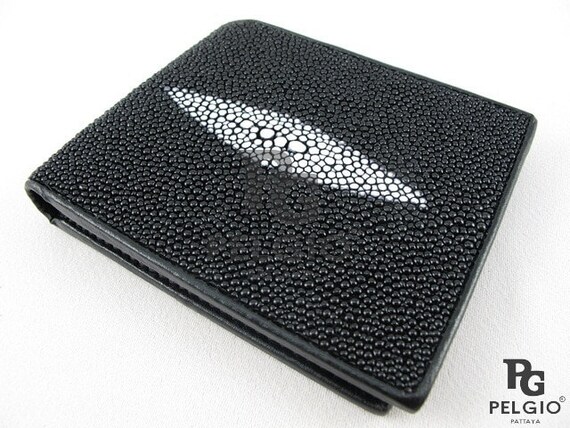 PELGIO Real Genuine Stingray Shagreen Skin Leather Soft Hide Pelt Black Grade A