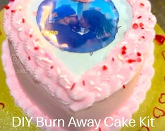 DIY Burn Away Cake Kit--Custom Photo Icing Sheet and Wafer Burn Away Message Topper